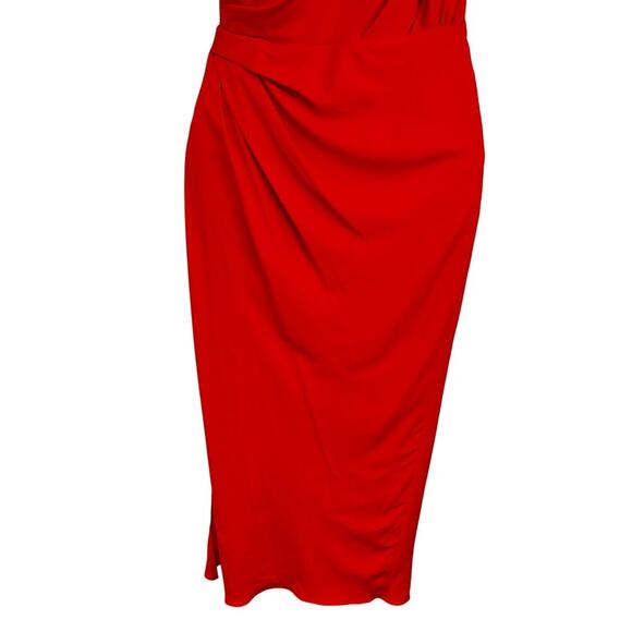 New Line & Dot Mia One-Shoulder Draped Front Midi Dress Scarlet Red Women’s XS - Picture 6 of 12